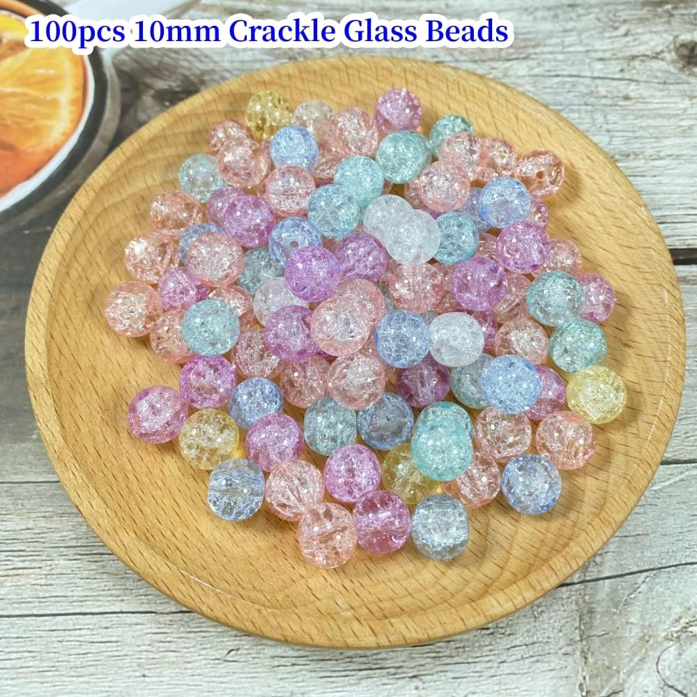 100pcs Crackle Glass Beads 10mm Round Crystal Glass Spacer Crafts Beads for Jewelry Making Necklace Bracelet Earrings DIY Crafts(Mix Light Colors) - Image 2