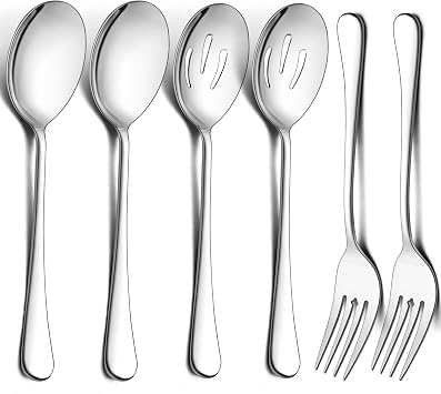 LIANYU Large Stainless Steel Serving Spoons and Forks Set of 12, 9.8 Inch