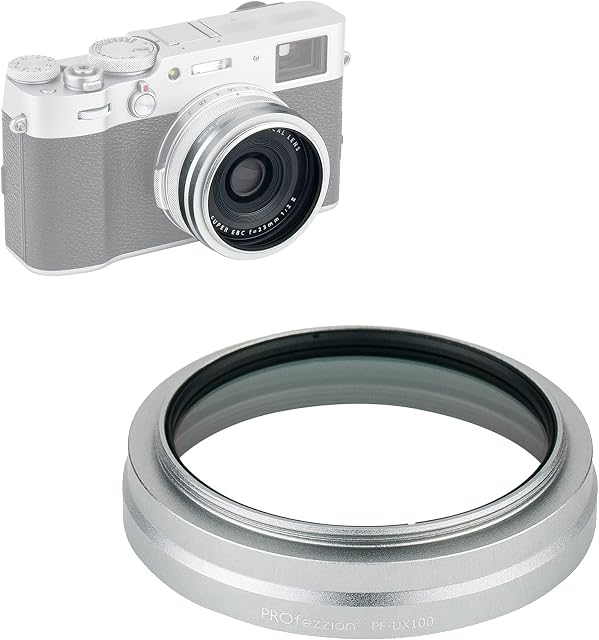 PROfezzion Metal Lens Hood Shade with L39 Multi-Coated UV Protective Filter for Fuji Fujifilm X100V, X100F, X100T, X100S and X100 Digital Camera, Compatible with X100 Series Original Lens Caps-Silver