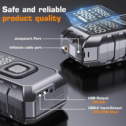 Miniatura 7 de Compresor de aire portátil para neumáticos (12000 mAh 180 PSI), bomba de aire inalámbrica de doble cilindro 5 veces más rápida, carga rápida PD65,