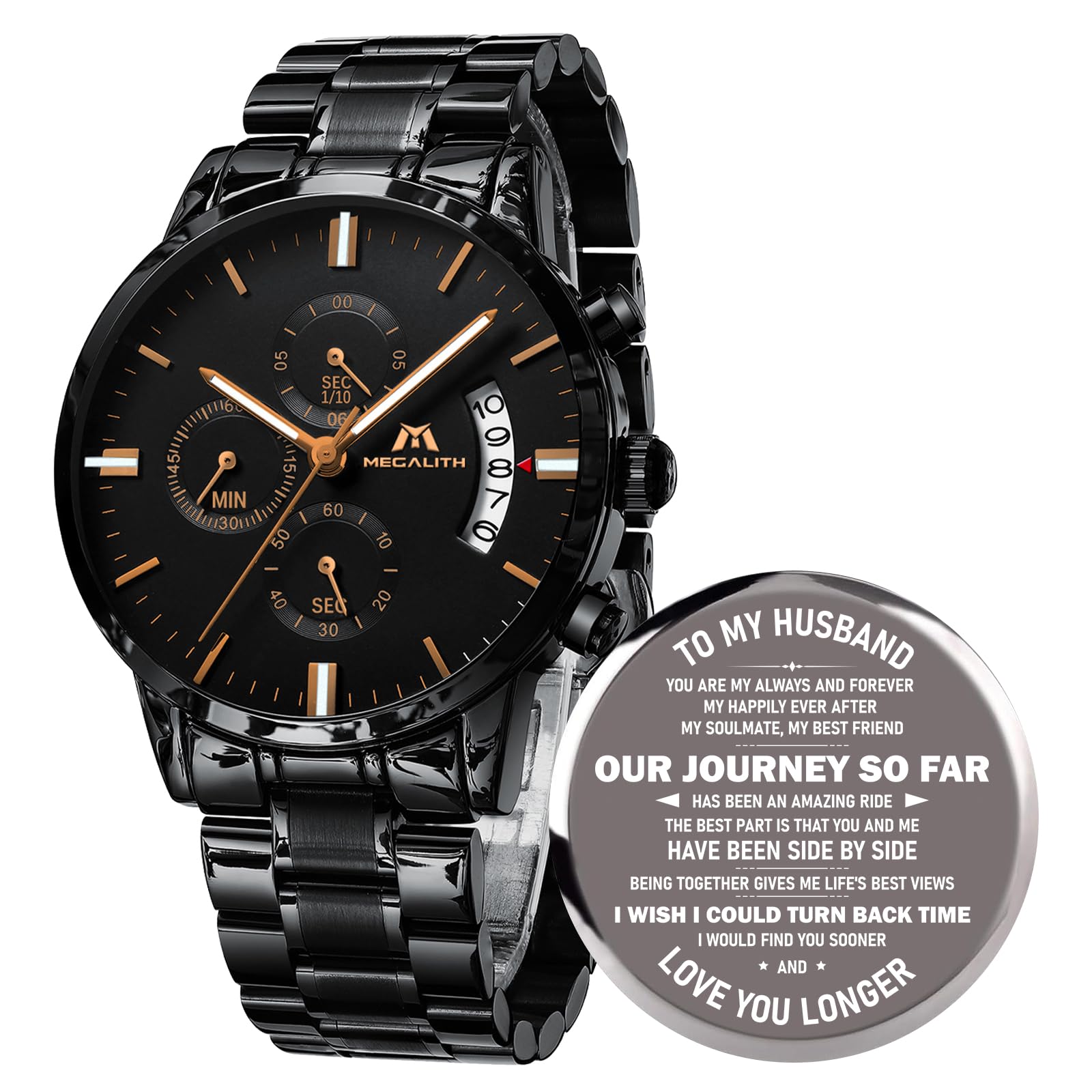 MEGALITH Reloj Hombre Cronografo Acero: Impermeable Esfera Grande con Fecha Luminosa para Trabajo Casual - Diseñador Relojes de Pulsera Regalo para Hombre