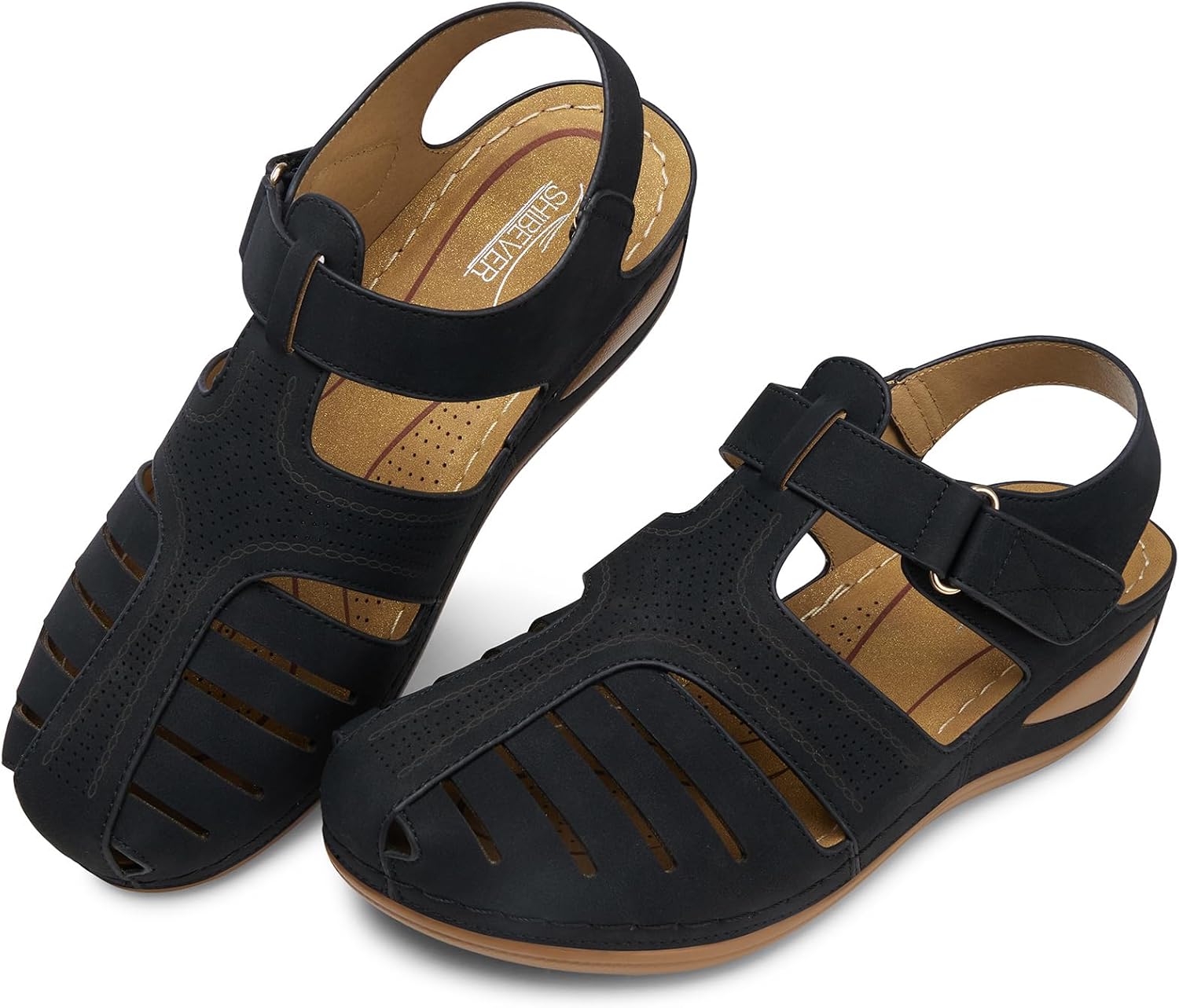 SHIBEVER Women's Wedge Sandals Summer: Closed Toe Sandals for Women Platform Dressy Wedge Size 5-11 - Image 6