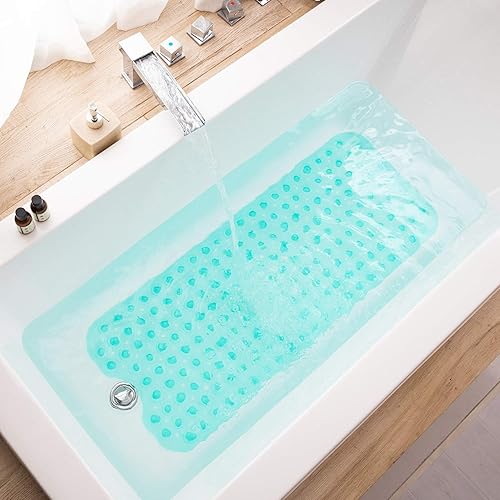 Vista 52 de Alfombrillas para bañera de ducha, extra largas, antideslizantes, de 39 x 16 pulgadas, con orificios de drenaje y ventosas, lavable a máquina