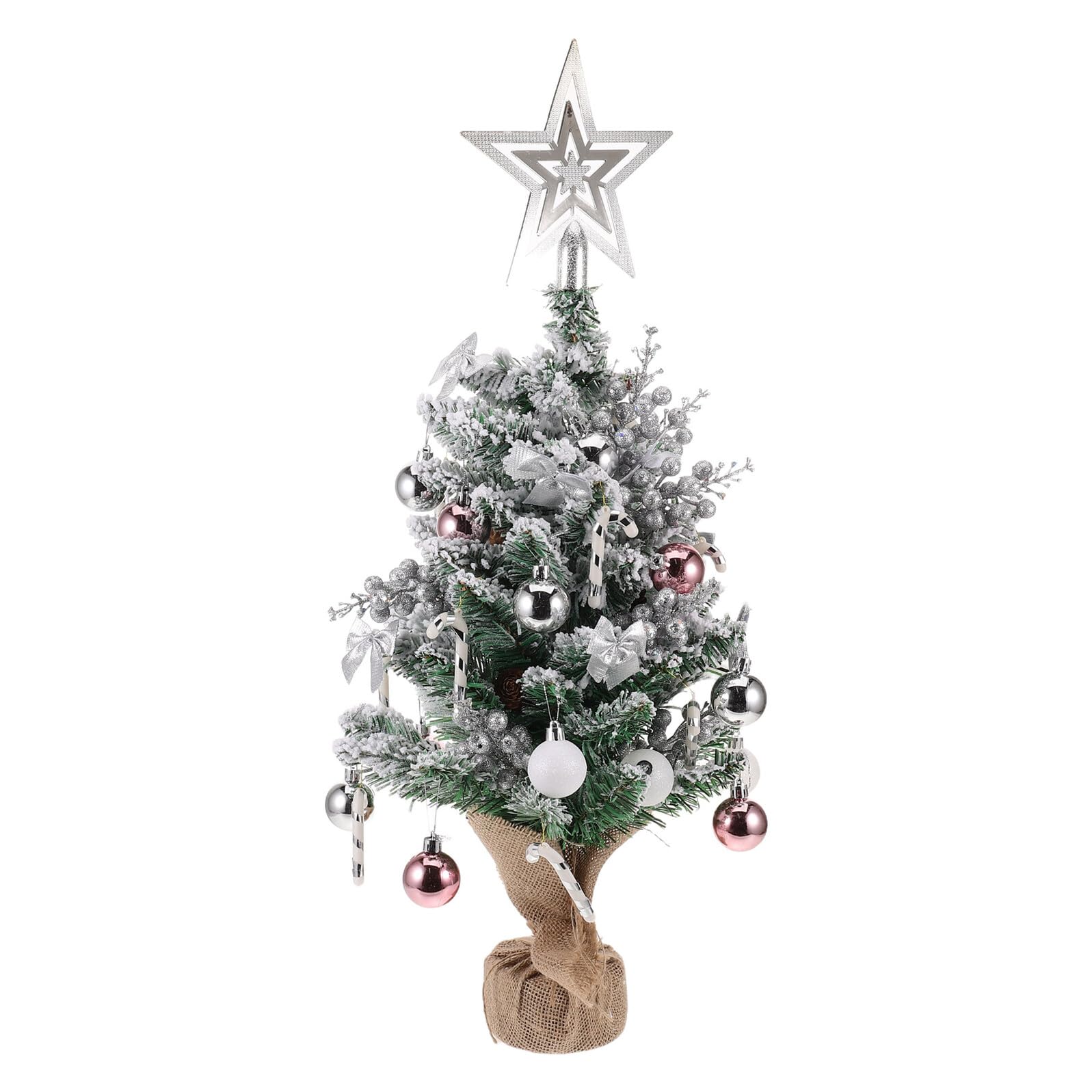 Árbol de Navidad flocado de 60 cm con base estable de lino natural