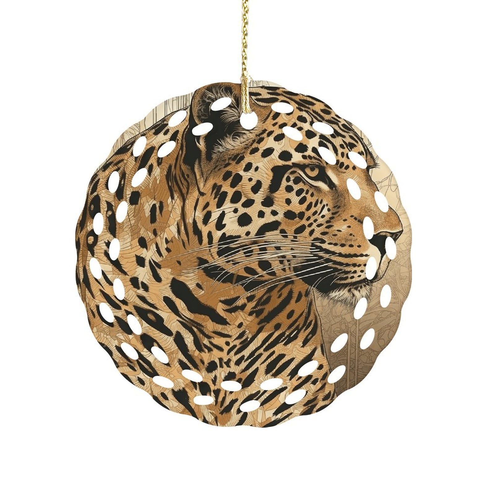 Btcowzrv Style Hand Drawn Leopard Ceramic Ornament,Round Ornaments With Hole Easy To Hang,Hanging Ornament For Wedding Party Home Window Garden Christmas Day Decor