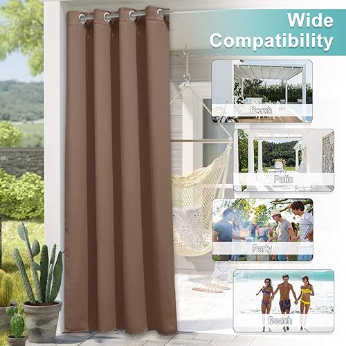 Miniatura 5 de NICETOWN 2 paneles de cortinas opacas para patio, exteriores, impermeables, con aislamiento térmico, de acero inoxidable, con ojales, para