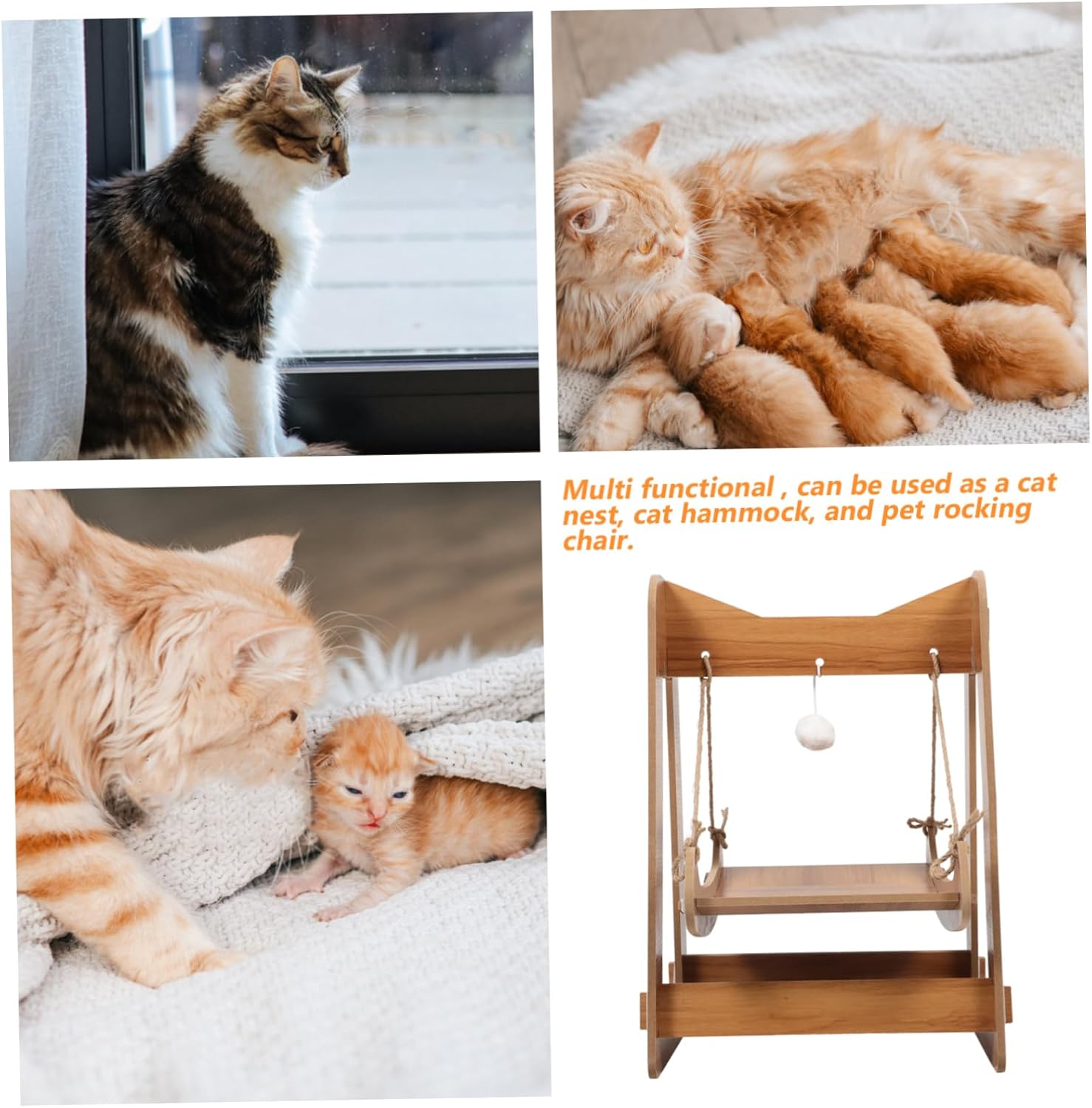 Mikikit Cat Hammock Swing Bed for Indoor Cats Solid Design Comfortable for Climbing and Relaxing Addition to Home Decor