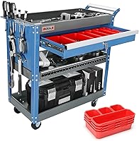 AIRAJ 3-Tier Rolling Tool Cart with Drawers, Pegboard & 440 lbs Capacity - Mobile Mechanic Storage for Garage & Warehouse, Blue
