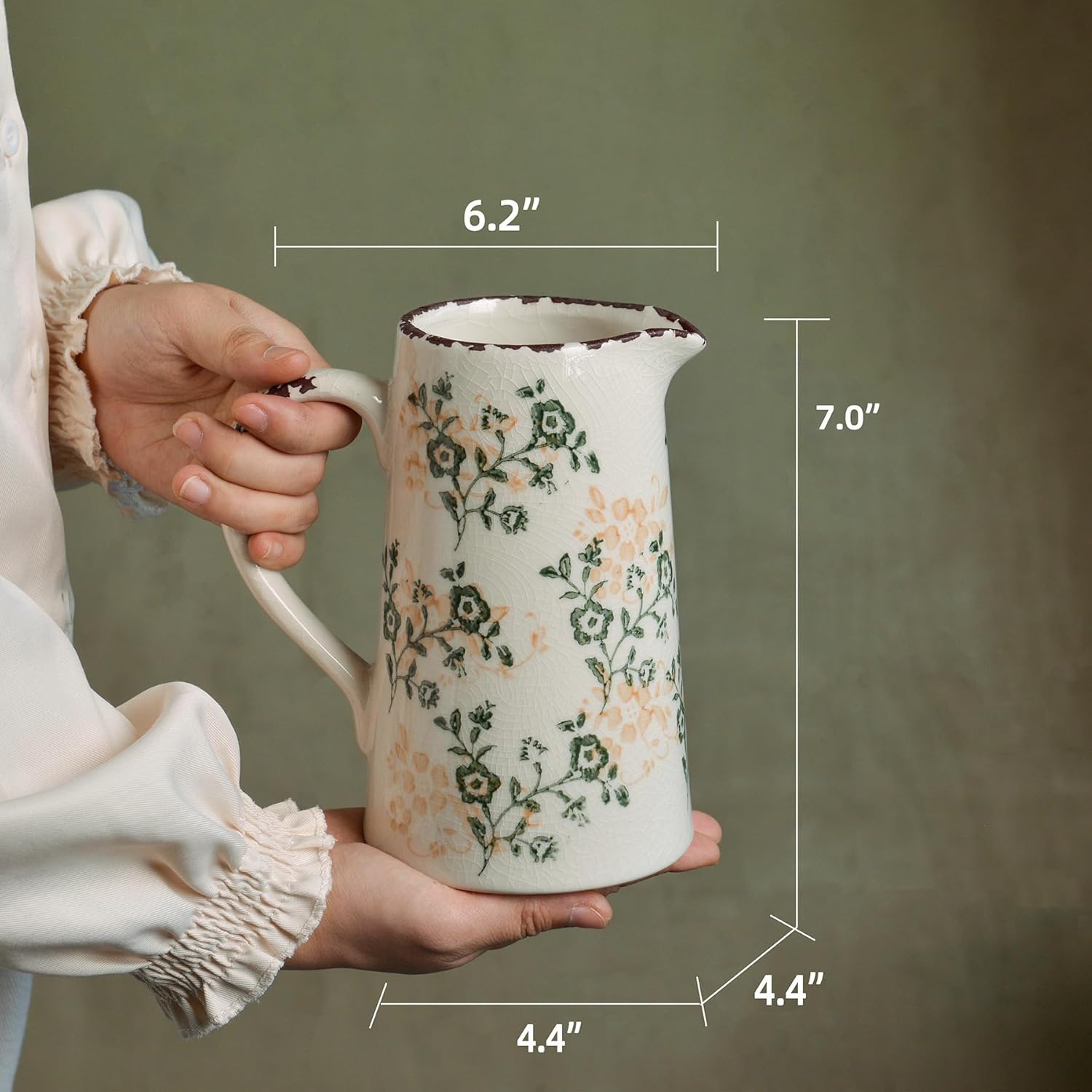 Vintage Flower Vase, Chinoiserie Floral Ceramic Vase for Home Decor, Green and White Decorative Vases for Centerpiece Table Decorations, Vases for Living Room Kitchen Entryway Mantle Shelf Decor Vase - Image 2
