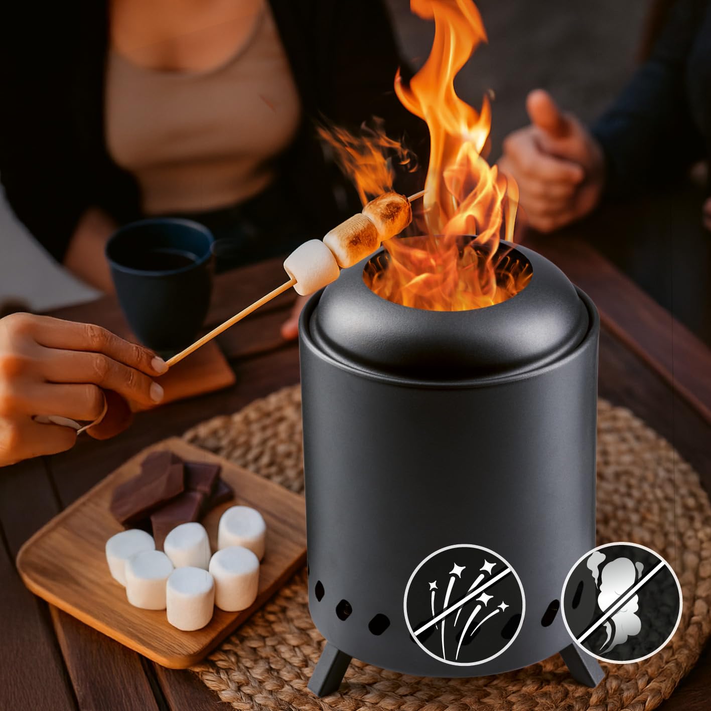 LANDMANN Braciere senza fumo, per esterni, per giardino, terrazza e campeggio, piccolo e rotondo con diametro di 18 cm, combustione del legno a basso contenuto di fumo, efficiente rigestione dell'aria