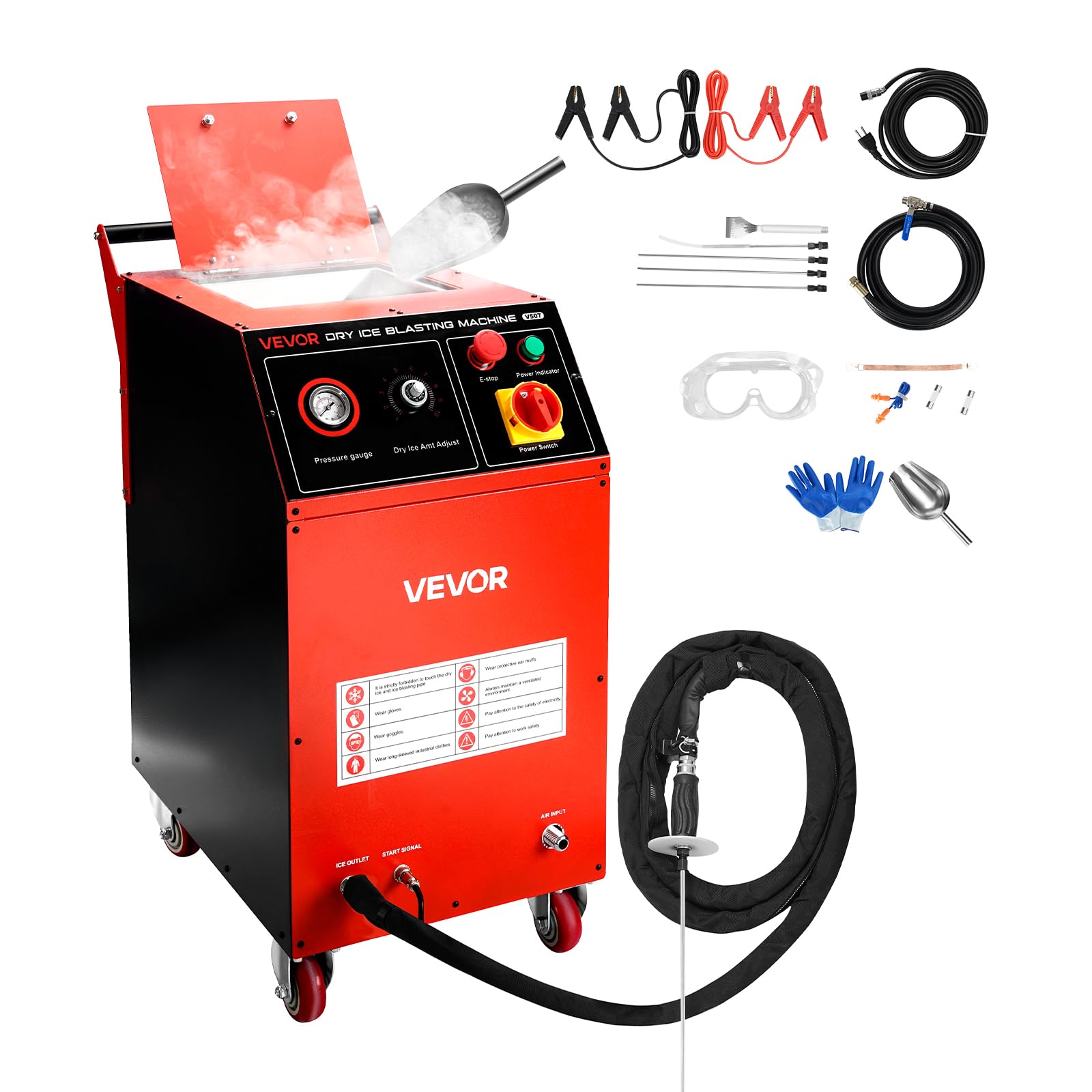 VEVOR Máquina de Limpieza con Hielo Seco, Capacidad de 7,5 kg, con 4 Boquillas, Presión y Cantidad de Hielo Seco Ajustables, para Aplicaciones Automotrices, Navales, de Aviación y Químicas, Negro