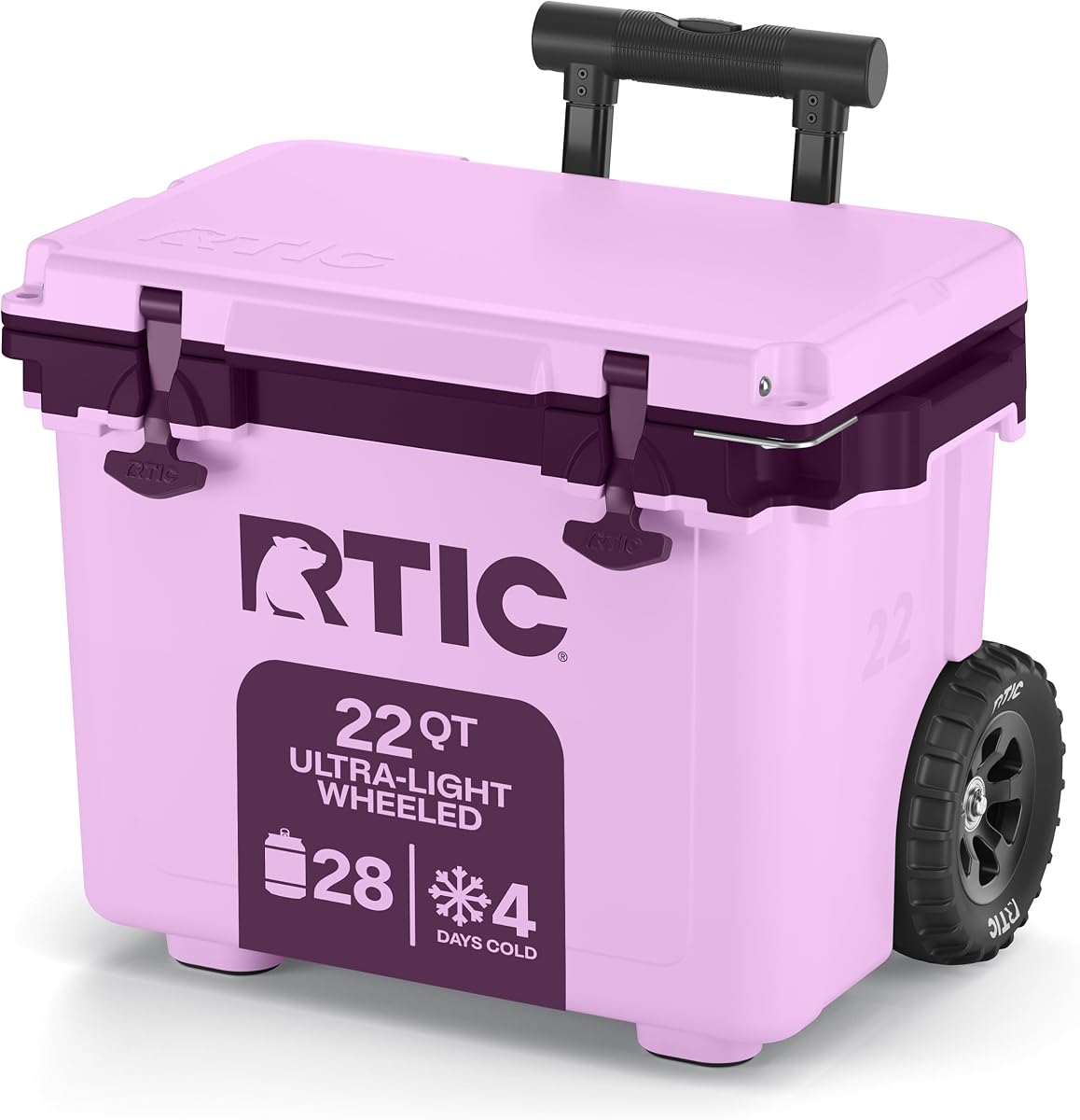 Enfriador con ruedas ultraligero de 22 cuartos con asa | Caja de hielera con ruedas para playa, bebidas, bebidas, camping, picnic, pesca, barco y barbacoa
