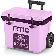 RTIC 22 QT Ultra-Light Wheeled Cooler with Handle | Wheeled Ice Chest Box for Beach, Drink, Beverage, Camping, Picnic, Fishing, Boat and Barbecue