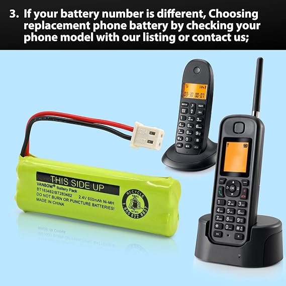 BT183482/BT283482 2.4V 600mAh Ni-MH Cordless Phone Battery Compatible with VTech DS6401 DS6421 DS6422 DS6472 LS6405 LS6425 LS6426 LS6475 LS6476 Handset (2)