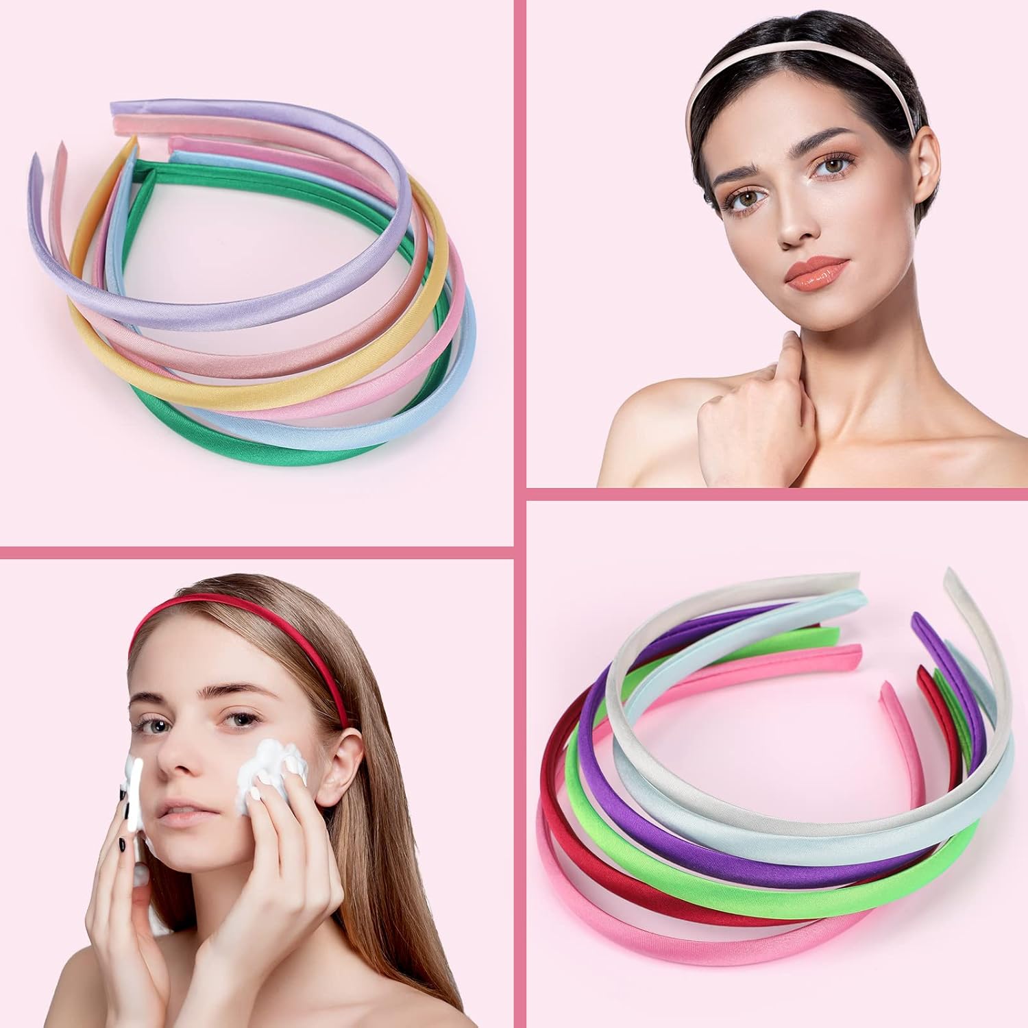 XunYee 100 Pieces Thin Satin Headbands for Women Girls 0.4 Inch DIY Satin Covered Headbands Bulk Colorful Ribbon Head Bands Plain Hairbands Narrow Hair Band(Multi Colors) - Image 5