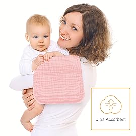 Lovely Care 12 Pack Muslin Burp Cloths 100% Cotton Muslin Cloths Large 20\'\'x10\'\' Extra Soft and Absorbent Baby Burping Cloth - Pink