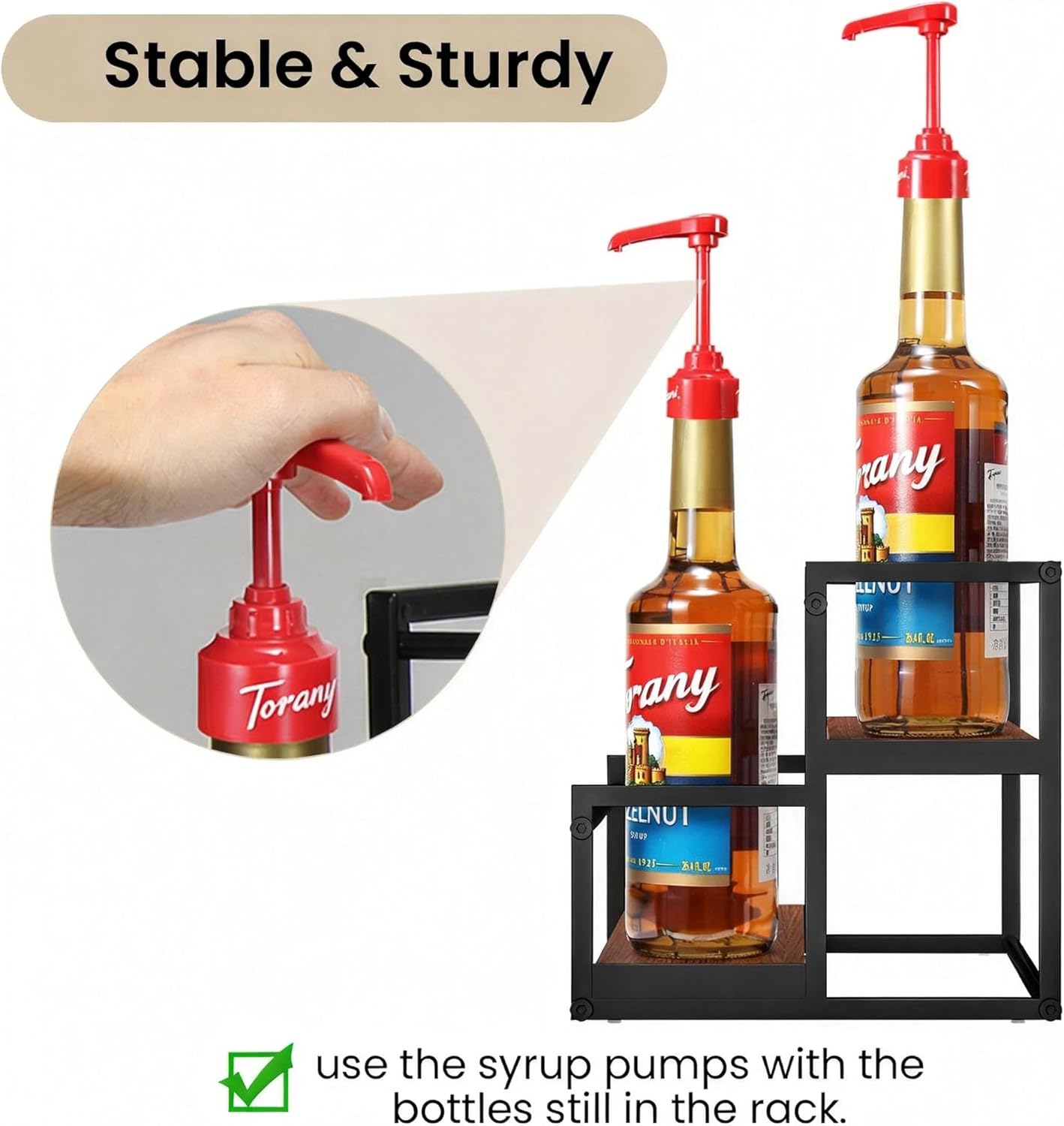 THYGIFTREE Coffee Syrup Rack Organizer 2-Tier 10 Syrup Bottles Holder Stand for Coffee Bar Storage Shelves for Syrup, Wine, Dressing for Kitchen Countertop
