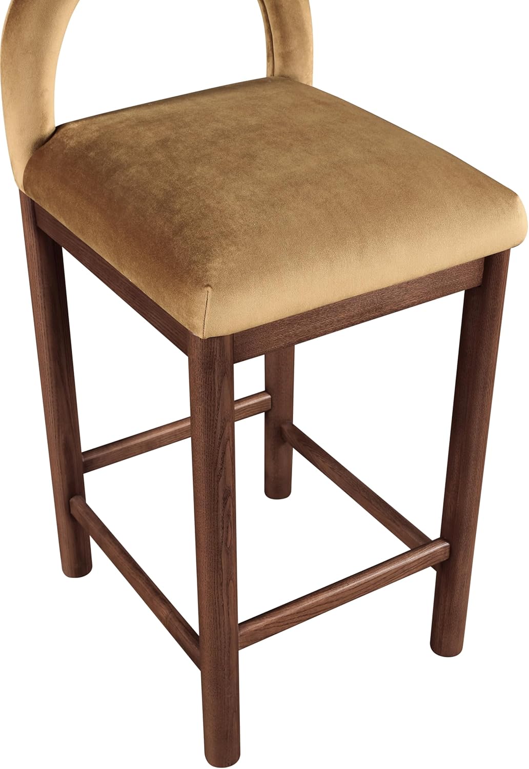 Meridian Furniture 11036Saddle-C Conrad Collection Art Deco Counter Stool with Ultra Luxe Saddle Velvet, 460 GSM Velvet, Solid Wood Brown Walnut Finish, 17" W x 18.75" D x 36.5" H, Saddle