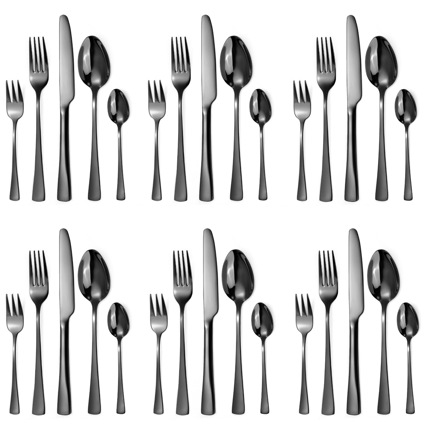 Targizer Schwarz Besteck Set 6 Personen,30 teilig Besteck aus Hochwertiges Edelstahl,Schwarz Besteckset mit Messern, Gabeln und Löffeln, Hochglanzpoliert und Spülmaschinenfest