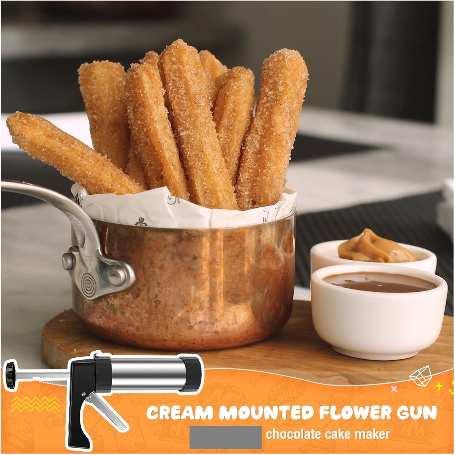 Fit for Stainless Steel Cookie Press Gun Kit - Manual Churros Maker & DIY Pastry Syringe Extruder with Nozzles for Cream and Biscuit Making(Style 3)