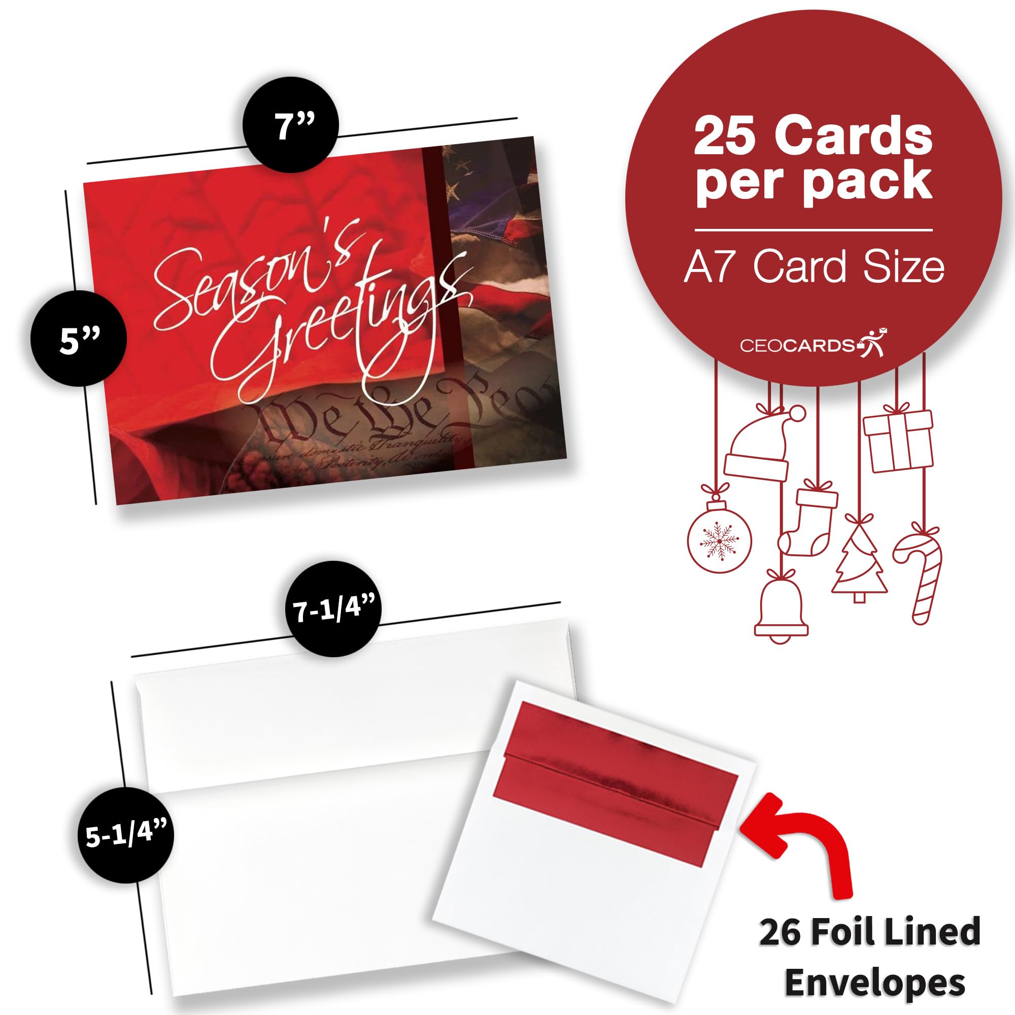 Season's Greetings Cards For Business & Family  Winter Scene  Bulk Greeting Card Set Pack 25 Christmas Cards Envelopes 5x7 Inch A7 Great Office Work Employee