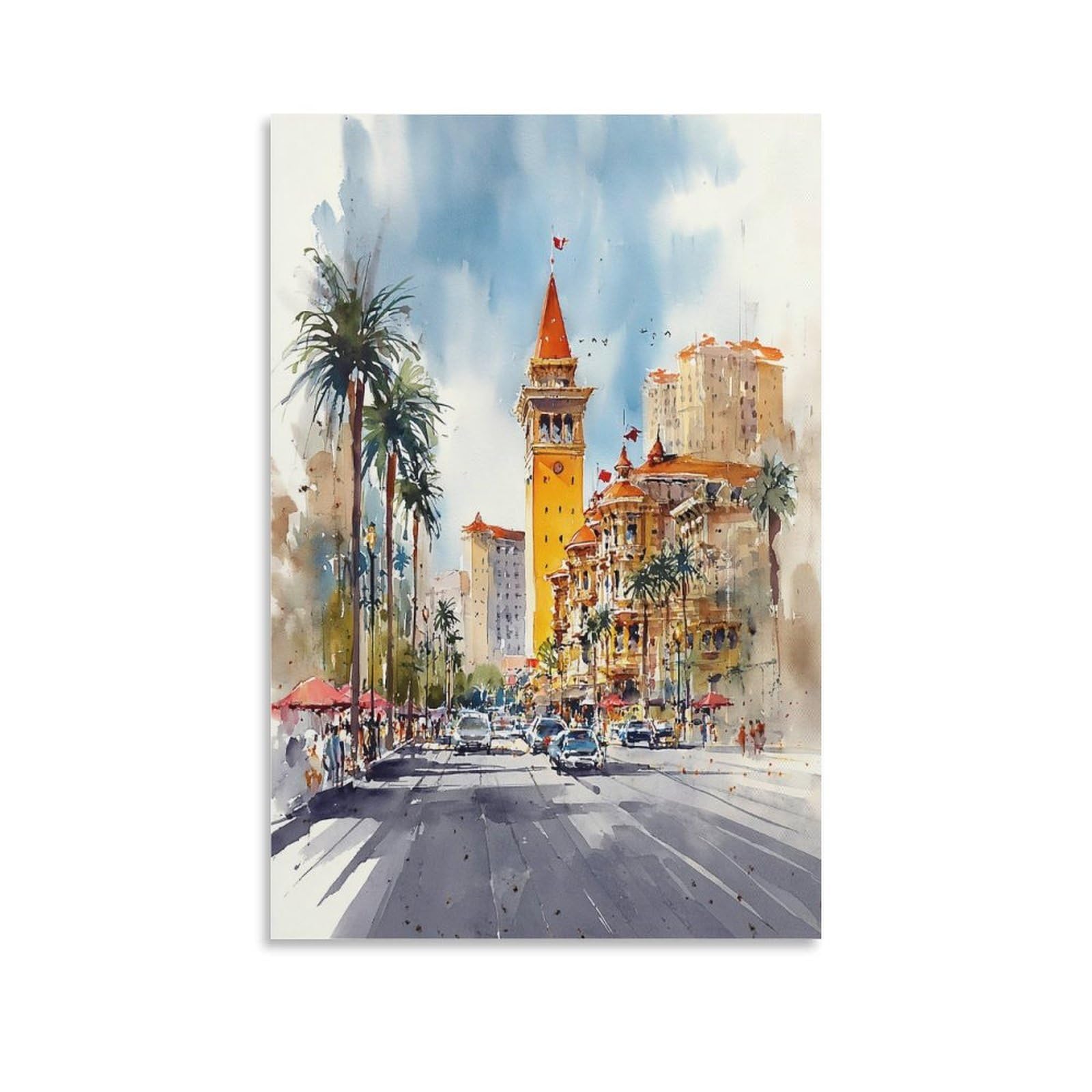 XWYMXZ Las Vegas Watercolor 24x36inch(60x90cm) Vintage Travel Poster Watercolor Canvas Art
