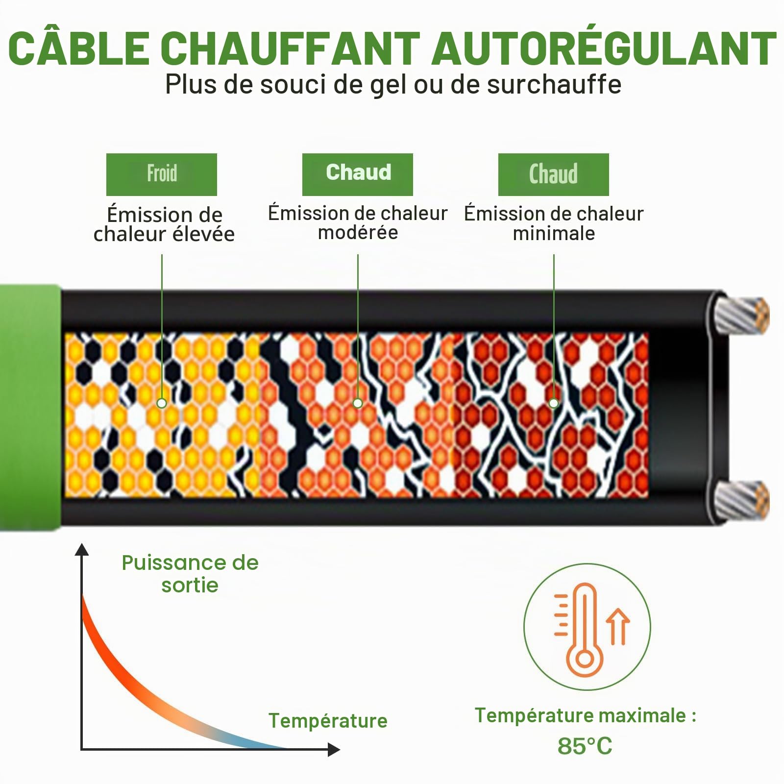 Câble chauffant autorégulateur, 6 m, câble chauffant antigel avec thermostat intégré pour protéger les tuyaux d'eau, idéal pour les plantes, étanche avec fiche de contact de protection 35 W/m