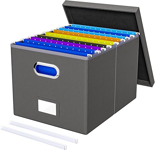 Vista 89 de Organizador de archivos en paquete de 2, caja archivadora portátil con tapa, compatible con carpetas tamaño carta/legal, organizador de documentos