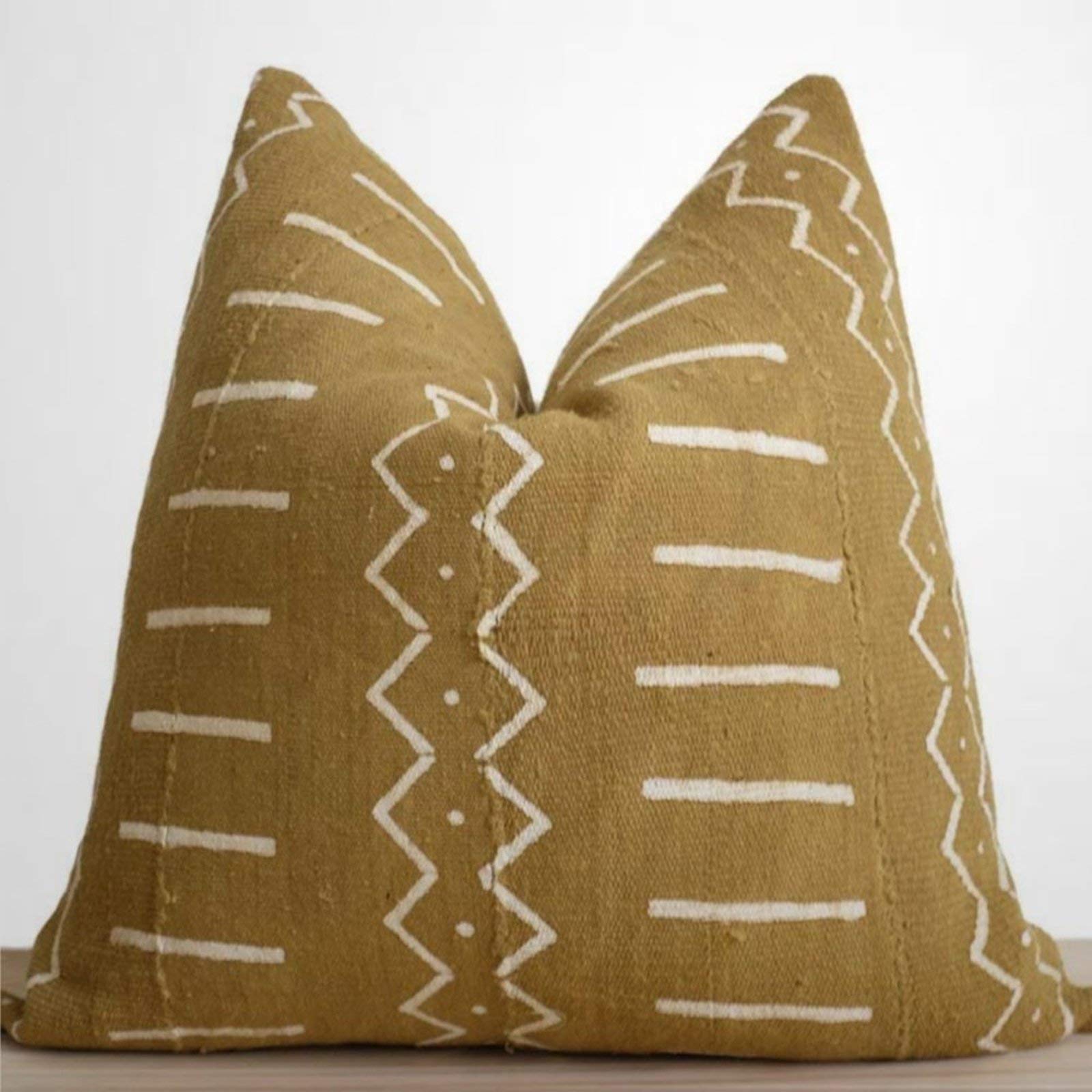BYRON HOYLE Mudcloth African Pillow Mustard Throw Pillow Cover Linen Square Pillow case Cushion Cover Pillowcase with Zipper Home Decor 18x18 inch