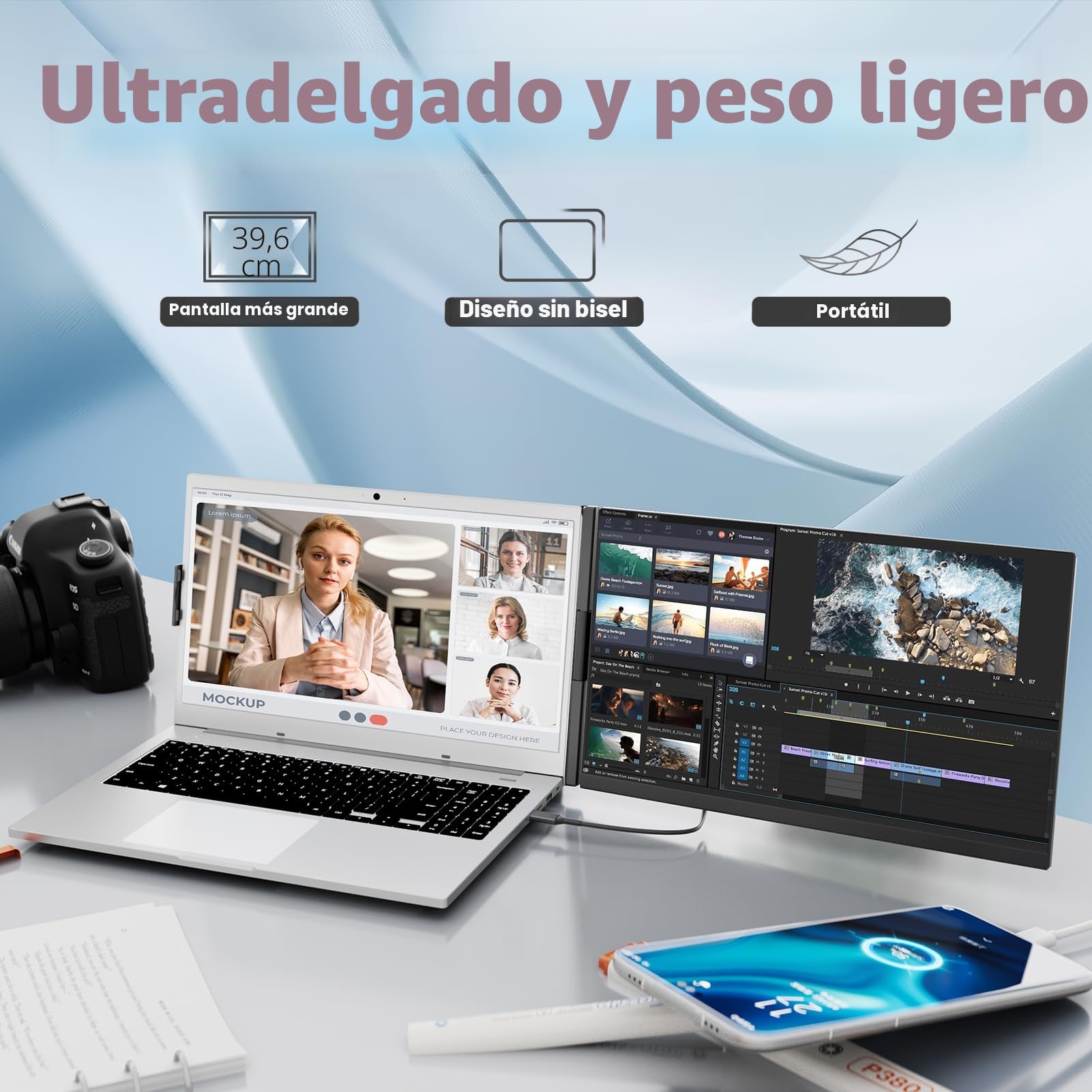 KEFEYA 15.6" Monitor Portatil para Todos Tamaños de Laptops 120% sRGB Pantalla Portati Desmontable Extensor Laptop Screen Extender Plug-Play Pantalla Portatil para Windows, Mac, Android