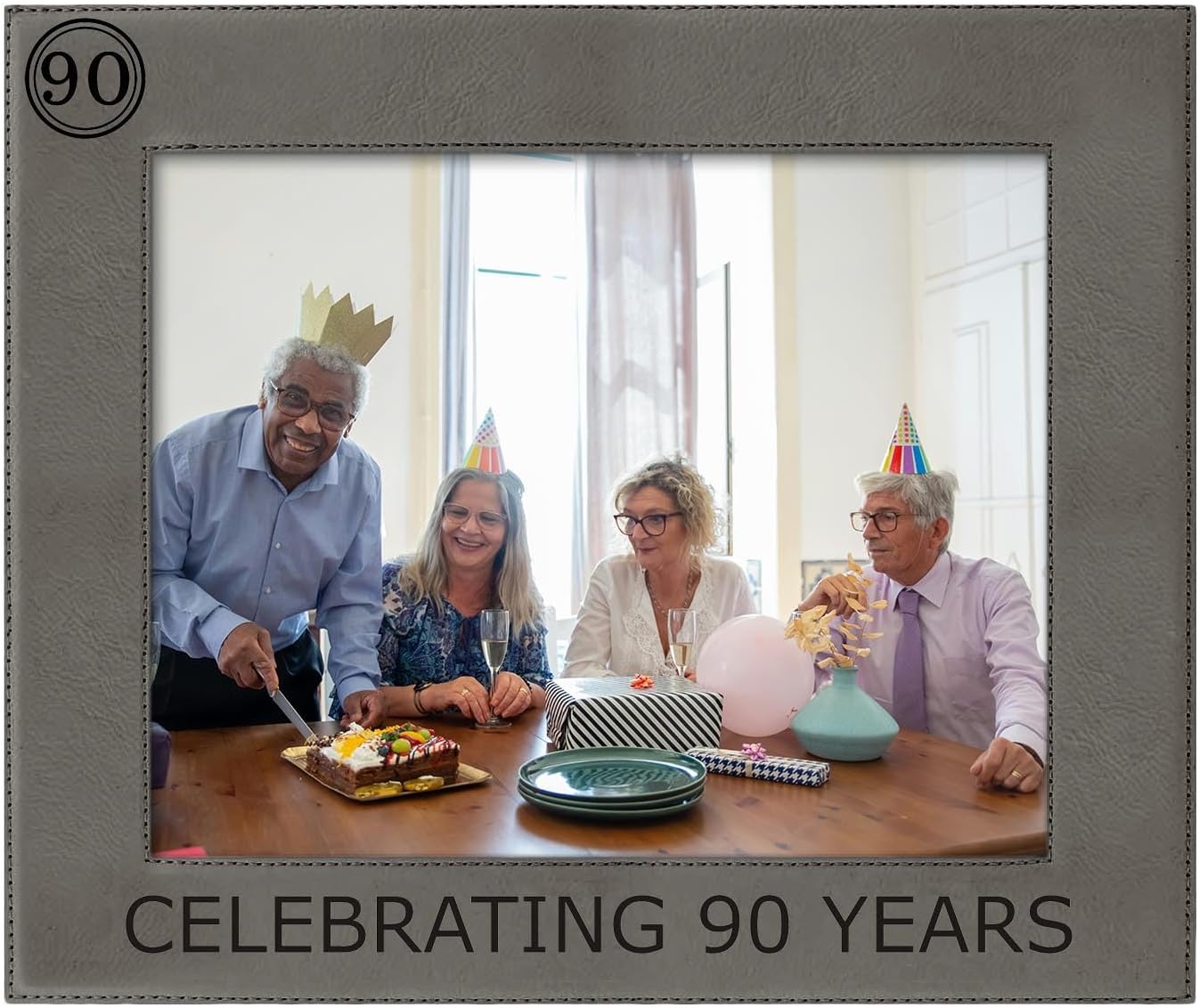 ThisWear Sentimental Photo Frame 90 Celebrating 90 Years 8x10 Leatherette Photo Frame Black