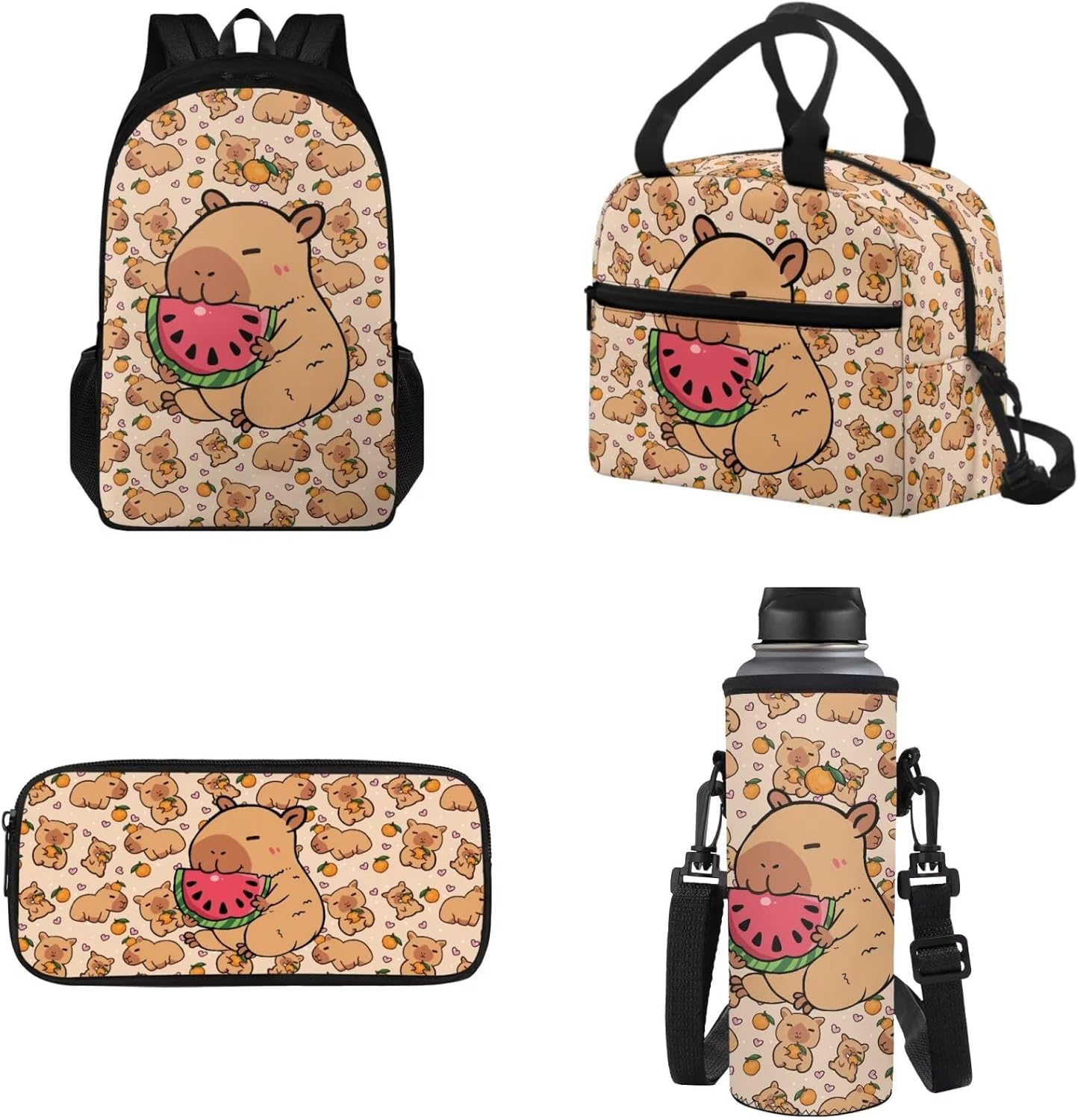 Kids School Backpack for Girls with Water Bottle Carrier Insulated Lunch Box Pencil Case for Kids, Dachshund Floral Kids School Bag Bookbag for Preschool Kindergarten Elementary