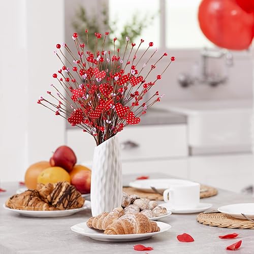 Miniatura 3 de 10 piezas de plantas artificiales de San Valentín, tallos de bayas y corazones, flores artificiales de 16 pulgadas, ramo de ramitas de corazón,