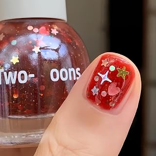 Jelly Red Glitter Nail Polish – Water Based Peel Off Nailpolish with Stars Hearts Confetti, Quick Dry Non Toxic Nail Polish for Girls & Women, 10ML