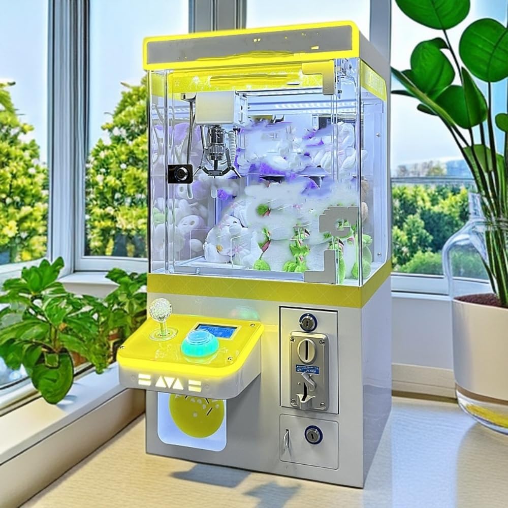 Lapakey 小型クレーンゲーム 三本爪 アーム 業務用 自宅 本体 機 コイン100個プレゼント マシン 省スペース コンパクト カプセルトイマシーン トイ (家庭用/商業用黄色)