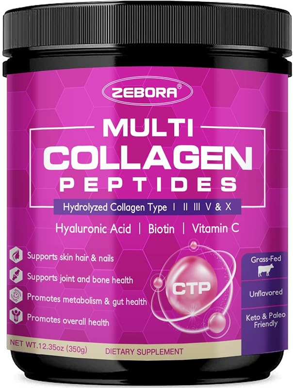 Multi Collagen Peptides Powder for Women, 35 Servings | Hydrolyzed Collagen Peptides Type I II III V X with Hyaluronic Acid, Biotin & Vitamin C, Supports Skin Hair Nail & Joint