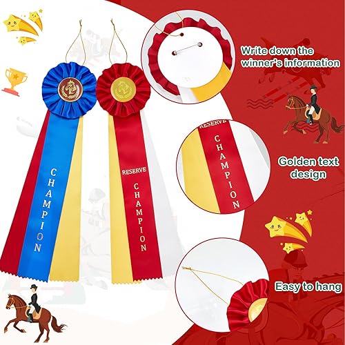 Miniatura 4 de Hotop Cinta de participación de campeón de espectáculo de caballos y campeón de reserva, cinta de participación de premios con tarjeta de evento,