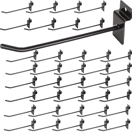 32Pack Slatwall Hooks, 8? Heavy Duty Panel Display Hooks, Commercial Grade Slat Board Hooks for Panel, 1/8? Thickness Metal Slatwall Deluxe Hooks for Garage Shop Retail Display, Black
