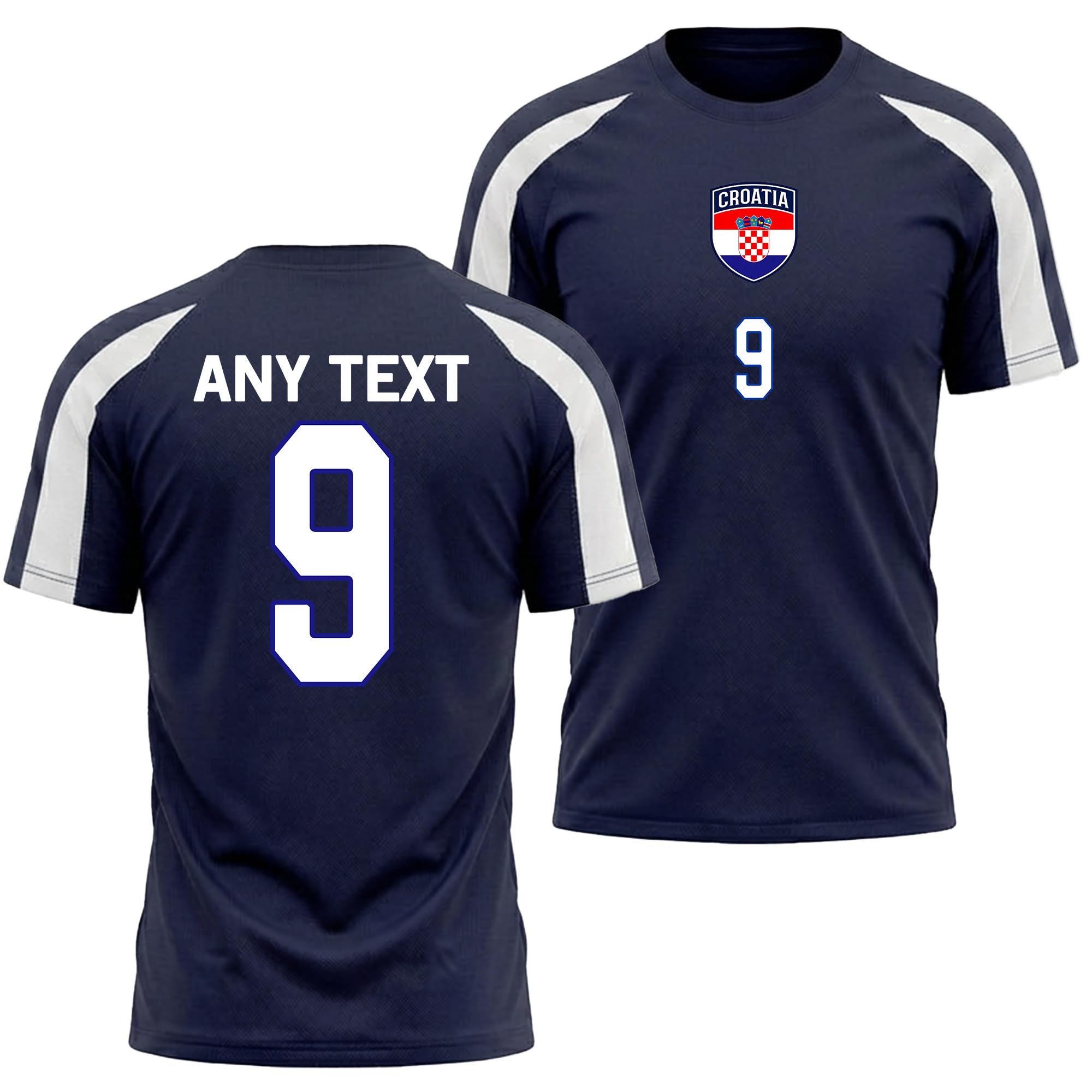 Mens Croatia Shirt Football Tee Custom Name Number Tshirt - Croatian Fan Supporter Team Matches Top, M, Navy/White
