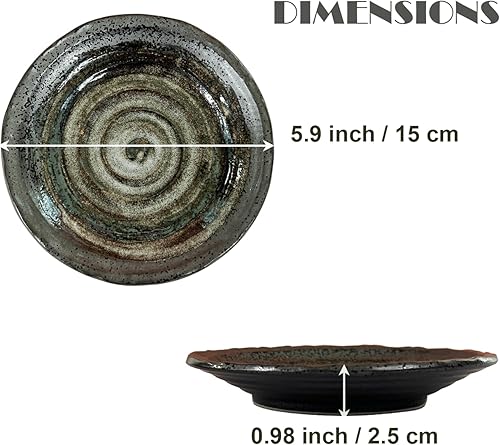 Miniatura 3 de Juego de 5 platos para servir de 5.9 pulgadas, cerámica de corte áspero, aptos para lavavajillas y microondas, estilo y color tradicional japonés,