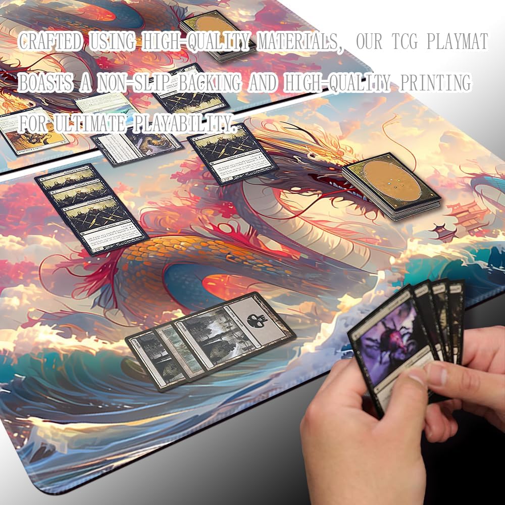 Board Game 14x24in TCG Playmat Compatible for CCG OCG DTCG PTCG MTG Play Mats,Mouse pad Desk Mats (Sea Royal Dragon 2)