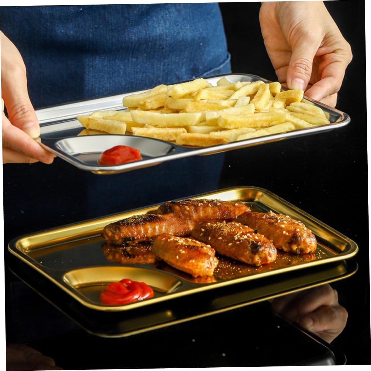 Portable Stainless Steel Plate Multi-function Chips Dish Lightweight Home Supply Elegant