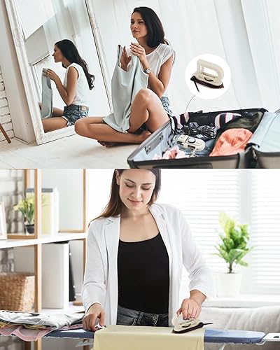 Miniatura 8 de Plancha de viaje de doble voltaje (100-120V220-240V) - Mini plancha en seco sin vapor de 3 temperaturas para ropa, suela antiadherente de 356 F con