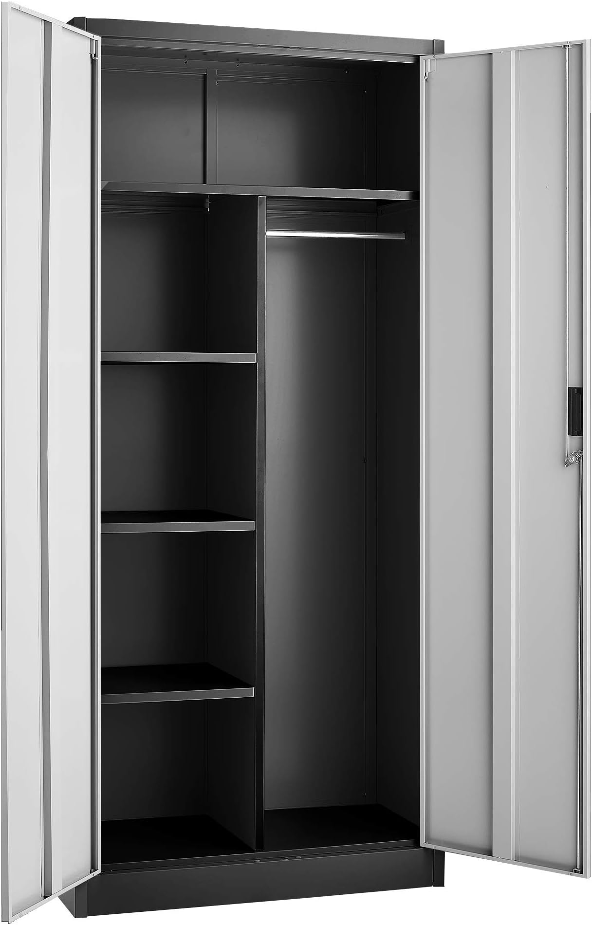 Fedmax Old Steel Wardrobe Closet Cabinet w/Coat Rack (6 Compartments) 70.86" Tall x 31.5" W x 15.75" D (Black)