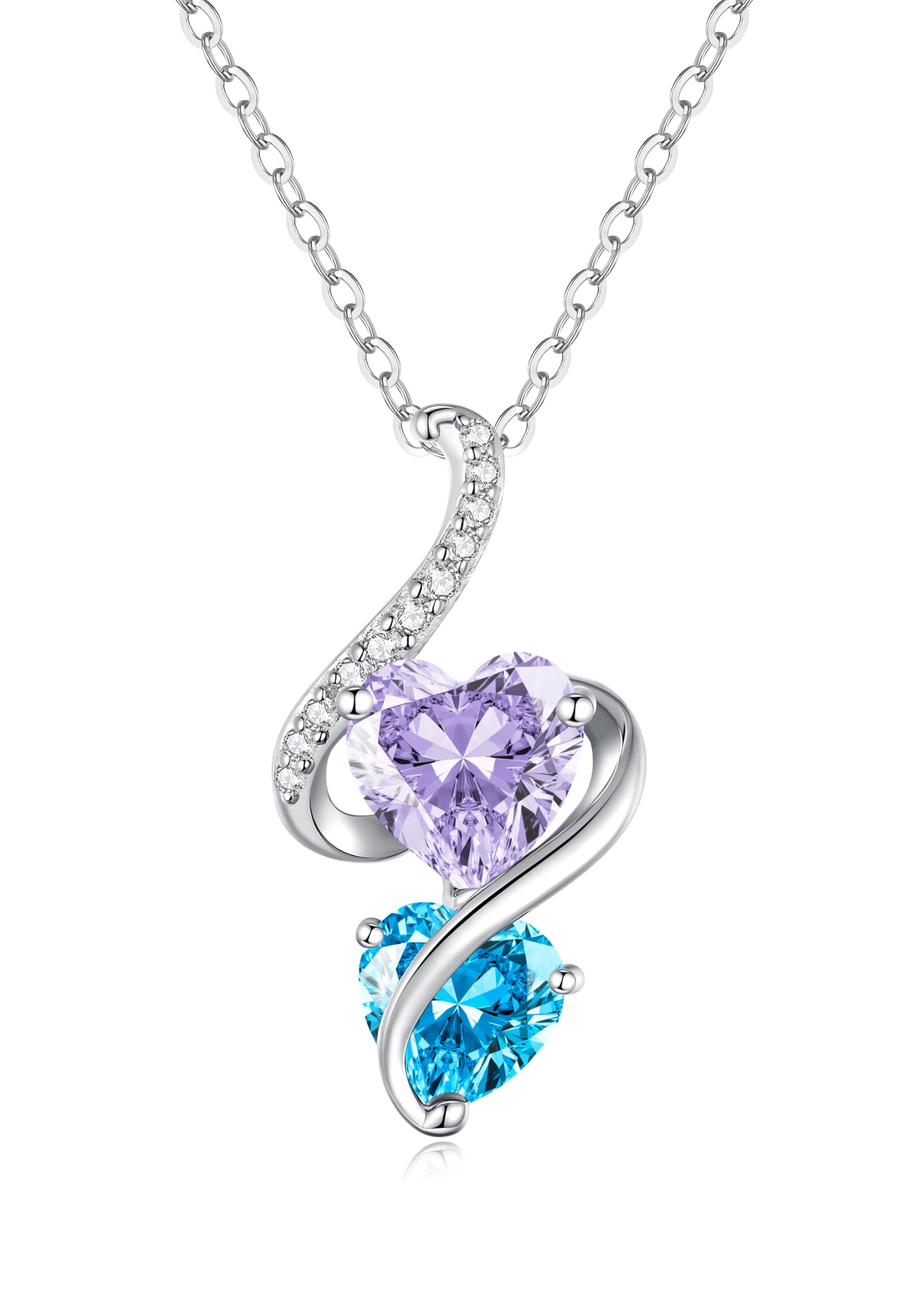 LOUISA SECRET Unique Double Heart Necklace Gifts for Wife Women, 925 Sterling Silver Tiny Birthstone Pendant Jewelry Gift for Her Girlfriend Mom Valentine's Day Anniversary Mother's Day Birthdays & Christmas