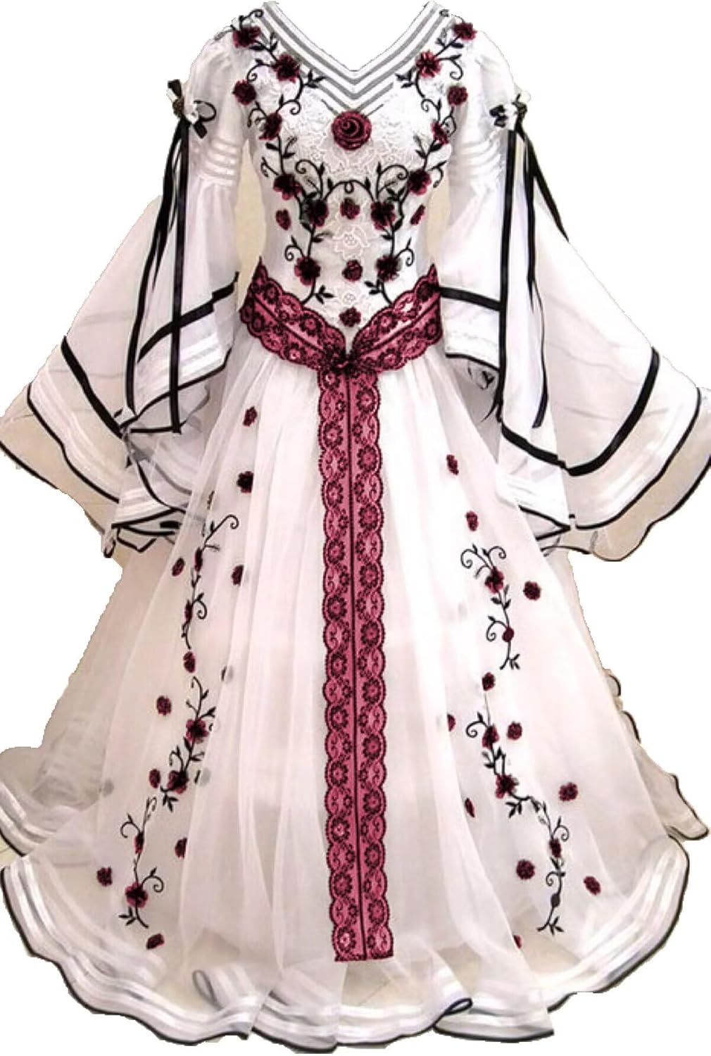Women's Medieval Costume Long Flare Sleeves Appliques Quinceanera Dress Ball Gown Wedding Dresses