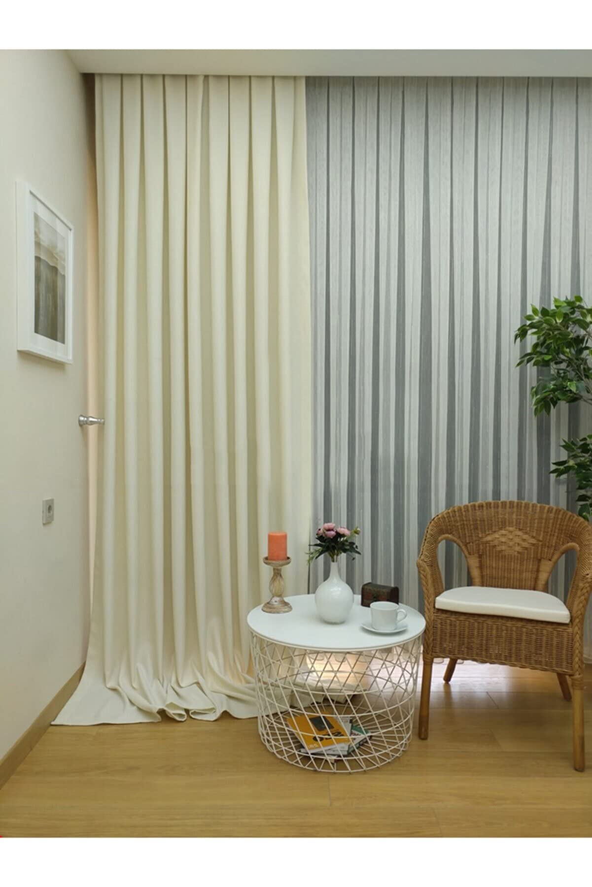 Evdepo Home Ekru Düz Renk Keten Fon Perde, Pilesiz Düz Dikim, Tek Kanat 70 x 270 cm