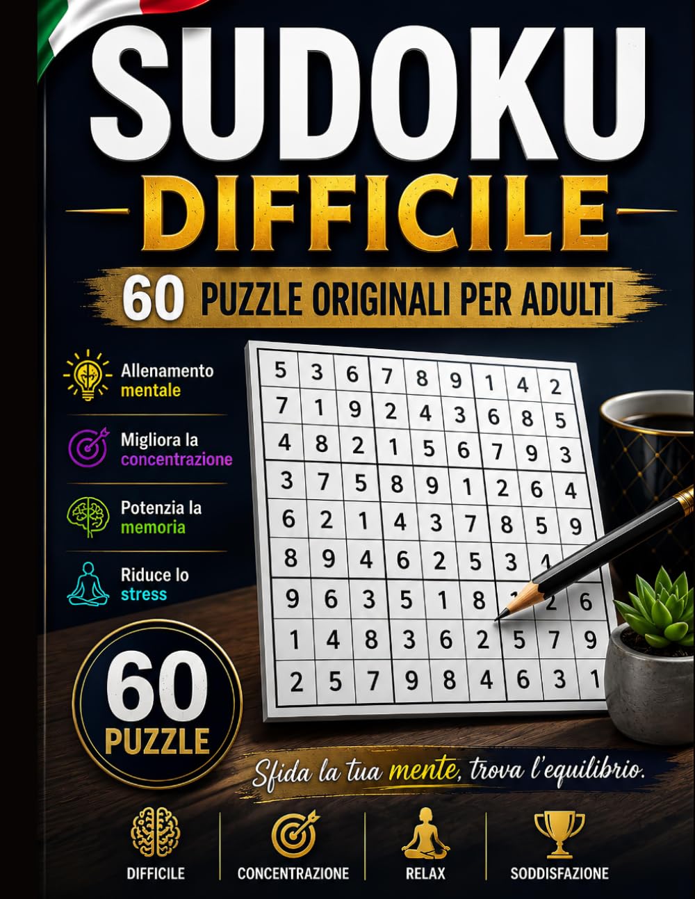 Sudoku Difficile per Adulti: 60 Puzzle Originali per Allenare la Mente, Migliorare la Concentrazione e Ridurre lo Stress