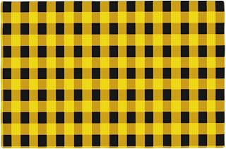 Faux Linen Placemats Set of 6, Dual Sided Placemats Yellow Black Scottish Plaid Place Mats, Double Layered Fabric Table Mats Wrinkle Free Table Mats for Christmas, Easter, Weddings, Dinner