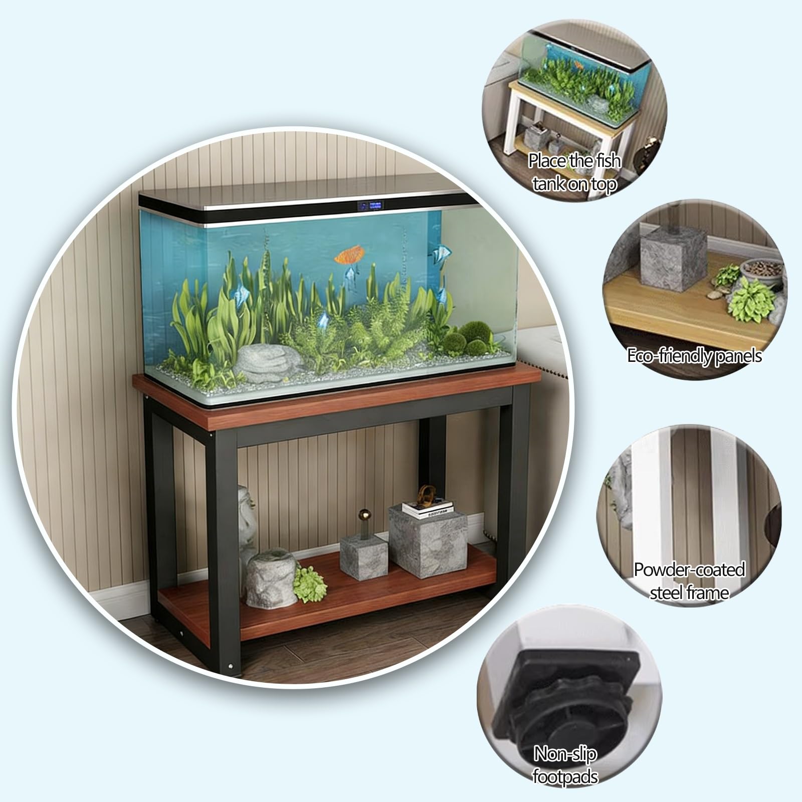 Metalowy stojak do akwarium z półkami do przechowywania, 2-poziomowy stojak terrarium do domowego biura salonu